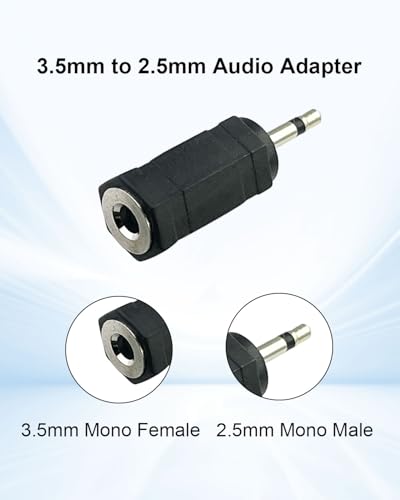 2.5mm Mono Male to 3.5mm Mono Female Adapter | 2-Pole 2.5mm to 3.5mm Jack Adapter Converter for Headphones Speakers Mobile Devices, 2pcs