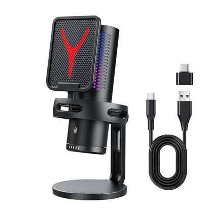 USB Gaming Microphone Clear Sound Quality One Touch Mute for Live Streaming Desktop PC Mic