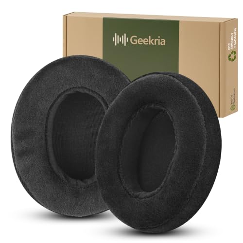 Geekria Comfort Velour Replacement Ear Pads for Audio-Technica ATH-M50X, ATH-M50xBT2, ATH-M40X, ATH-M30X, ATH-M20X, ATH-M10 Headphones, Repair Parts with Video Guide (Black)
