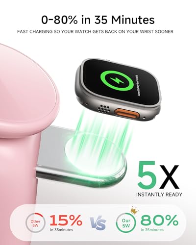 Magnetic Wireless Charging Station, Charger Stand for iPhone Apple Watch | 2026 2 in 1 Foldable Charger Stand 15W for iPhone 17 16 15 14 13 12 Pro Max, 5W for Apple Watch&Airpods, 30W Adapter included - color: Pink
