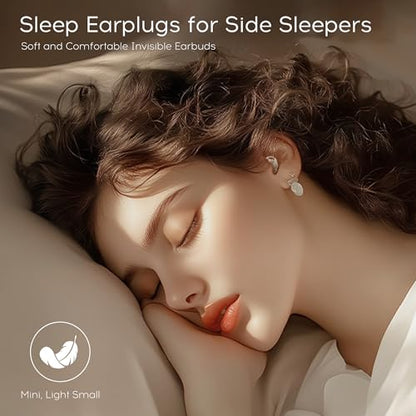 Sleep Earbuds Bluetooth 6.0, Mini Invisible Silicone Sleep Earbuds for Side Sleepers, Noise Blocking Sleeping Headphones, Hidden Earbuds with LED Display for Small Ears, Sleep & Relax (Beige)