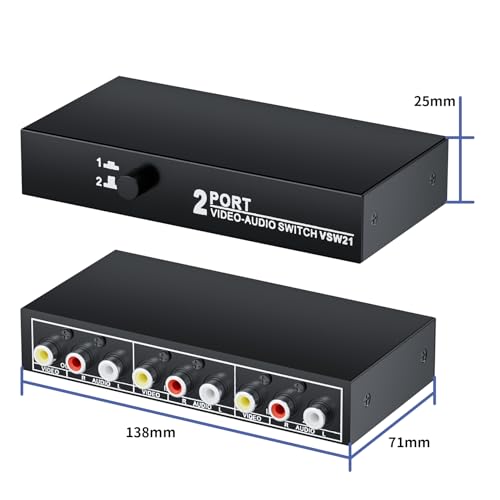 BolAAzuL RCA Switch 2 in 1 Out Composite Video L/R Audio Switcher Selector | 2-Way RCA Switcher 2x1 AV Switch Box 2-Port Plug & Play for N64 PS2/3 Wii Xbox Game Consoles DVD STB TV - style: 2 in 1 out