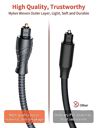 VANAUX Optical Digital Audio Cable, Toslink Cable [PMMA Fiber Optic Braided Jacket] S/PDIF Male to Male Cord for Hi-Fi Sound Bar,Home Theater,TV,PS4,Game Console (10ft/3m) - size: 10 ft