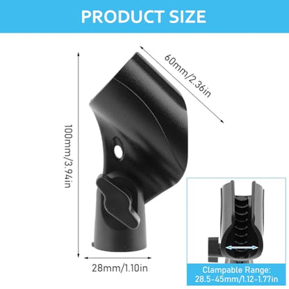 2pcs Microphone Clip Adjustable Angle U Shaped Mic Clip Holder with Screw Adapter Universal Microphone Holder for Most Wired or Wireless Handheld Microphone Stand(Black)