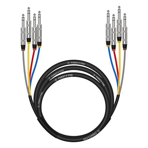 Phenyx Pro 4-Channel 1/4'' TRS Snake Cable 10 ft PCBL-QR4IN1-10 | Color-Coded Patch Wire, 24 AWG OFC Copper Audio Cable, Balanced 1/4-Inch TRS, Guitar, Bass, Amp - size: 10 Feet