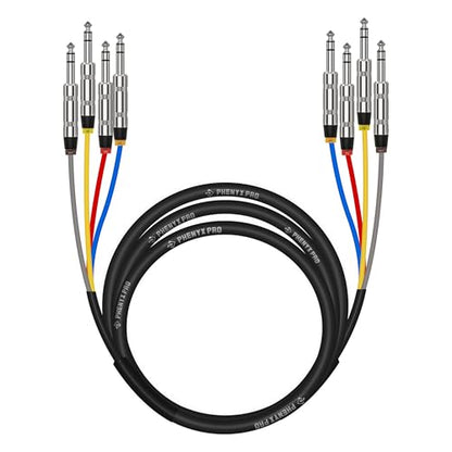 Phenyx Pro 4-Channel 1/4'' TRS Snake Cable 10 ft PCBL-QR4IN1-10 | Color-Coded Patch Wire, 24 AWG OFC Copper Audio Cable, Balanced 1/4-Inch TRS, Guitar, Bass, Amp - size: 10 Feet