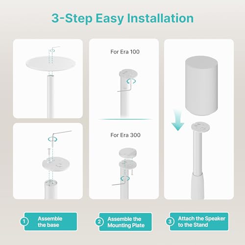 26.9"-42" Speaker Stands Pair Compatible with Sonos Era 100 and 300, 1 Pack | Height-Adjustable from 26.9"-42", Cable Management, 11lbs Capacity, White, 1 Pack - size: 1 Pack