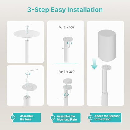 26.9"-42" Speaker Stands Pair Compatible with Sonos Era 100 and 300, 1 Pack | Height-Adjustable from 26.9"-42", Cable Management, 11lbs Capacity, White, 1 Pack - size: 1 Pack