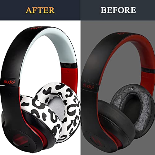 Replacement Ear Pads Cushions for Beats Studio 2 & Studio 3 Wired & Wireless Headphones, Earpads with Soft Protein Leather, Noise Isolation Memory Foam, Added Thickness - Snow Leopard - color: Snow Leopard