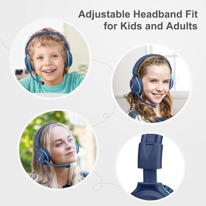 SIMOLIO Wired Headphones for School with Microphone, Stereo Kids Headphone with Flexible Swivel Boom Mic for Student K12 & Teacher & E-Learning, 3 Levels Volume Limiter Gaming Headsets for Boys, Girls - color: Blue