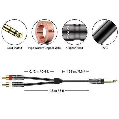 J&D 6.35mm TRS to Dual RCA Audio Cable, Copper Shell Heavy Duty 6.35mm 1/4 inch Male TRS to 2 RCA Male Stereo Audio Y Splitter Cable, 6 Feet - size: 6 Feet