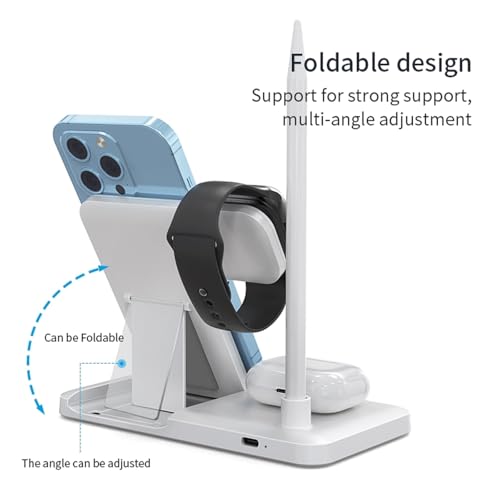 Wireless Charging Station Charger Stand - 4 in 1 Wireless Charger 15W Fast Charging Stand for iPhone 8-16 Series, for iWatch 2-10 Series/Ultra/SE, for AirPods4/3/2/Pro, for Apple Pencil 1st Generation