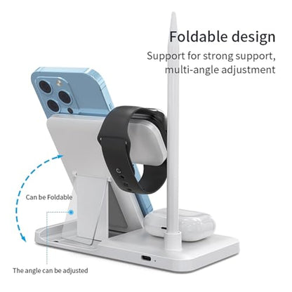 Wireless Charging Station Charger Stand - 4 in 1 Wireless Charger 15W Fast Charging Stand for iPhone 8-16 Series, for iWatch 2-10 Series/Ultra/SE, for AirPods4/3/2/Pro, for Apple Pencil 1st Generation
