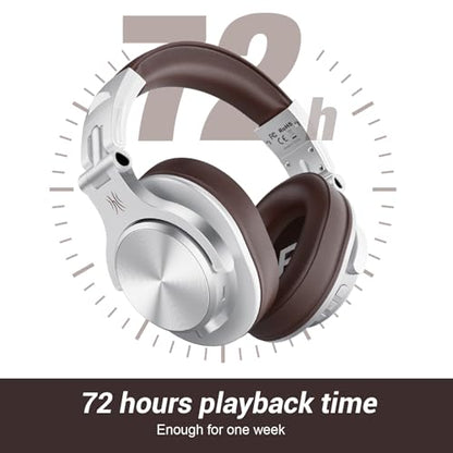 OneOdio A70 Bluetooth Over-Ear Headphones, Hi-Res Wired DJ Studio - Silver | Wireless over-ear headphones with 72H playtime, 3.5mm/6.35mm wired jacks for studio monitoring, mixing, guitar, amp and PC - color: Silver