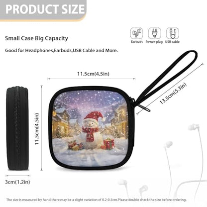Christmas Snowman Earbud Case Earphone Carrying Case Cell Phone Accessories Storage Bag with Handle for Earphone,Flash Drive,Charging Cable, Key Wall Charger - color: Christmas Snowman