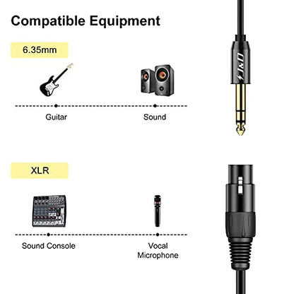 J&D XLR Female to 1/4 Inch 6.35mm TRS Stereo Jack Cable, XLR to Quarter inch Balanced Signal Interconnect Patch Cord for Speaker Condenser Mic Guitar Mixer AMP, 6 Feet - size: 6 Feet
