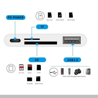 CY USB 2.0 Type C USB-C to TF Micro SD SDXC USB Female Card Reader PD 27W Adapter for Laptop Tablet Phone - style: SD+TF+USB+PD