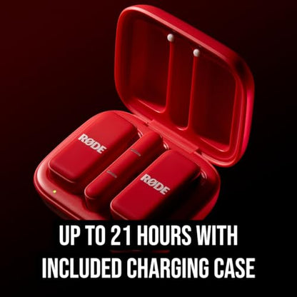 RØDE Wireless Micro - Compact Wireless Microphone, Two Mics with Charge Case for Smartphone Content Creation - USB-C, Red | Two Mics with Charge Case for Smartphone Content Creation, USB-C, Red - color: USB-C Red