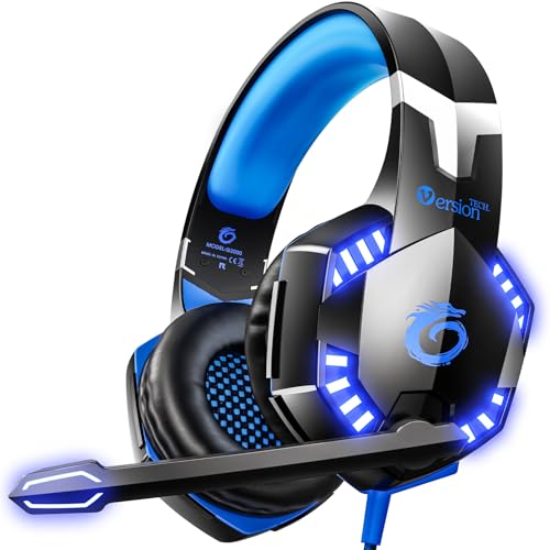 VersionTECH. G2000 Gaming Headset for PS5 PS4 Xbox One Controller,Bass Surround Noise Cancelling Mic, Over Ear Headphones with LED Lights for Mac Laptop Xbox Series X S Nintendo Switch NES PC Games