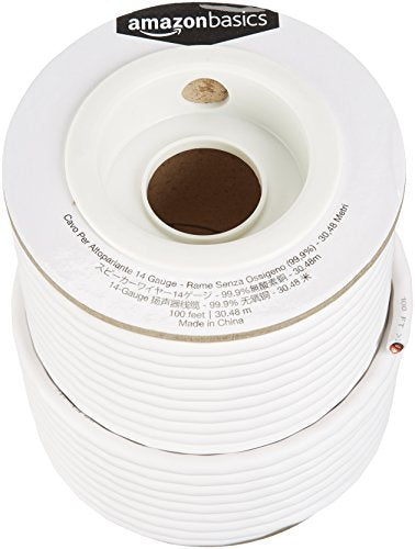 Amazon Basics 14-Gauge Audio Speaker Wire Cable for Audio Applications, 99.9% Oxygen-Free Copper, Color Coded, Insulated Jacket, 100-Foot, White - size: 100-Foot, style: 14-Gauge