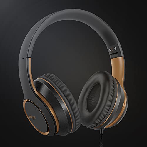 LORELEI X8 Over-Ear Wired Headphones with Microphone with 1.45m-Tangle-Free Nylon Line&3.5mm Plug,Lightweight Foldable & Portable Headphones for Smartphone,Tablet,Computer,Mp3/4(Black-Gold) - color: Black-Gold