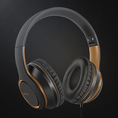 LORELEI X8 Over-Ear Wired Headphones with Microphone with 1.45m-Tangle-Free Nylon Line&3.5mm Plug,Lightweight Foldable & Portable Headphones for Smartphone,Tablet,Computer,Mp3/4(Black-Gold) - color: Black-Gold