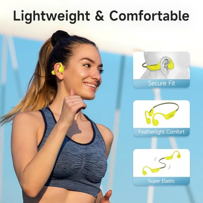LOBKIN Bone Conduction Headphones Bluetooth 5.4, Open Ear Headset with Mic | 10H Playtime, IPX5 Sweat Resistant Sports Earbuds for Running Cycling Hiking, Yellow - color: Yellow