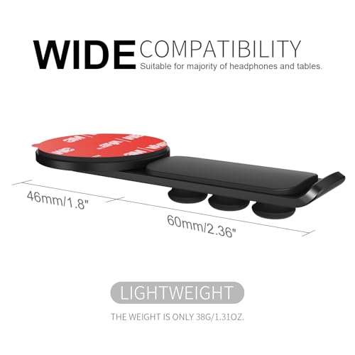 Headphone Stand - 360 Degree Rotating Adhesive Under Desk Headset Holder with 2 Cord Holder Clips (Black)