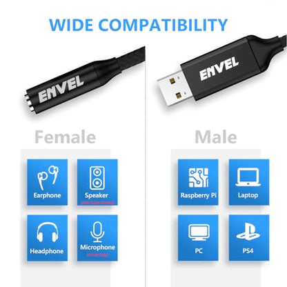 3.5mm Female to USB Male Adapter, Built-in Chip Aux to USB Sound Card | External Stereo Sound Card for PS4/PS5/PC/Laptop, Headphone Adapter with Built-in Chip TRRS 4-Pole Mic-Supported - color: Senior Black