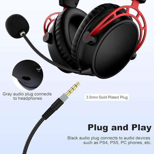 Cloud Alpha Cable Replacement Audio Cord Wire with Inline Mute and Volume Control Compatible with Kingston HyperX Cloud Alpha/Alpha S, Cloud Mix, Logitech G933, G633 Gaming Headsets (Black) - color: Black