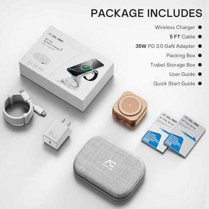 5-in-1 Wireless Charger for MagSafe, AC ISLAND Portable Travel Charging Station, 35W Max Qi2 Fast Foldable Magnetic Stand, Evolved for iPhone 17-12 Series, Apple Watch, AirPods (with 35W Adapter) - color: Gold