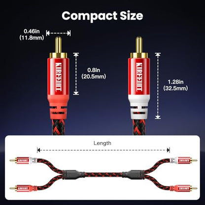 KIRFEIHT RCA Cables - 2RCA to 2RCA Subwoofer Cable OFC Core Gold-Plated Plug Nylon Braided Car Audio Cable for Hi-Fi Systems, Home Theater, HDTV, Amplifiers, Speakers 6FT - Red & Black - size: 6FT, style: 2RCA TO 2RCA