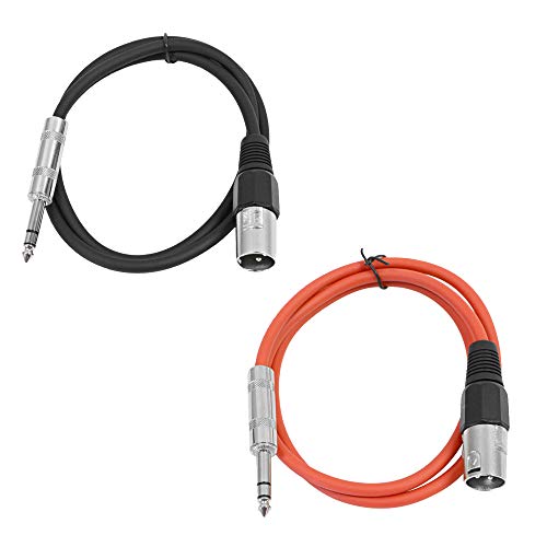 Seismic Audio - SATRXL-M3-2 Pack of 3 Foot 1/4 Inch TRS to XLR Male Patch Cables - Balanced - 3 Foot Patch Cord - Black and Red - color: Black and Red