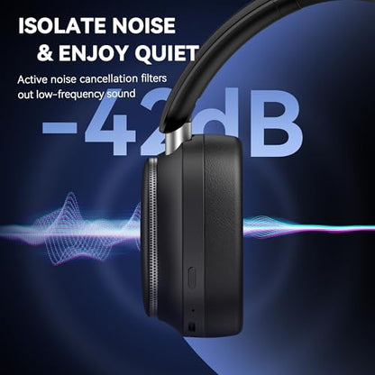 Pointcinco Hybrid Active Noise Cancelling Headphones, Over Ear Bluetooth 6.0 Wireless Headphones, 50H Playtime, Deep Bass, HiFi Stereo Sound, Lightweight Foldable for Travel, Home and Office (Black)
