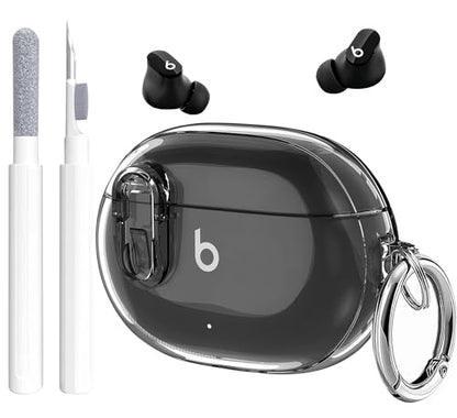 Beats Studio Buds/Studio Buds Plus Case Cover Clear 2021/2023 Men Lock Clip with Clean Kit, GARTOO Protective Case and Clean Pen Compatible with Beat Studio Bud Plus for Women Girls Kids Clear Black - color: Clear Black