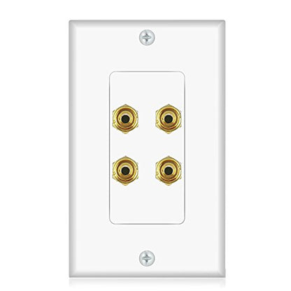 Banana Binding Post Wall Plate for 2 Speakers, White