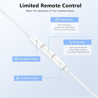 [Apple MFi Certified] USB C Headphones for iPhone 17 16 15 Pro Max 2 Pack | Wired USB C Earphones/Earbuds with Built-in Remote to Control Music/Phone Calls/Volume, Compatible for iPhone 17 16 15/Galaxy - color: CWhite