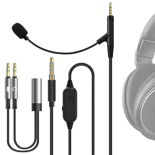 GEEKRIA Boom Mic Cable Compatible with Sennheiser HD 620S/599/598/505, 2.5mm Jack Nylon Braided Replacement Cord with Boom Microphone and Volume/Mute Control for Gaming & Meeting (5.6ft)
