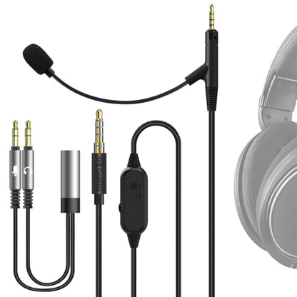 GEEKRIA Boom Mic Cable Compatible with Sennheiser HD 620S/599/598/505, 2.5mm Jack Nylon Braided Replacement Cord with Boom Microphone and Volume/Mute Control for Gaming & Meeting (5.6ft)