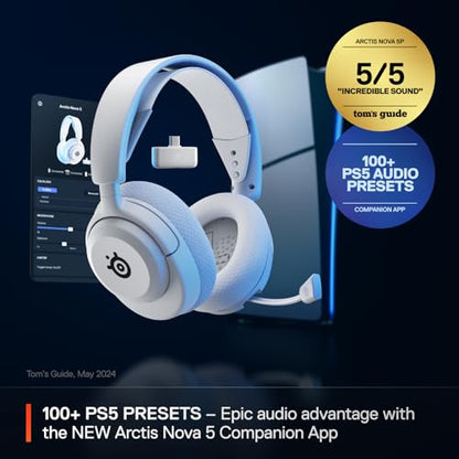 SteelSeries Arctis Nova 5P Wireless Multi-System Gaming Headset — White — Neodymium Magnetic Drivers — 100+ Audio Presets — 60 HR Battery — 2.4GHz or BT — Gen2.X Mic — PS5, PS4, PC, Switch, Mobile - color: White, style: PlayStation