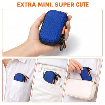 Mini Earbud Case, Small Hard Shell EVA Rectangle Carrying Zipper Tech Pouch | Blue for Apple Airpods, Earpods, Galaxy Buds, Wired Wireless Earbuds, Earplugs, IEMs, Flash Drive, USB Cable, Memory Card - color: Blue