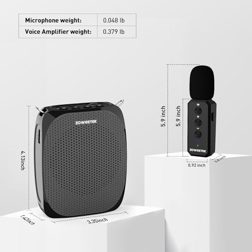 ZOWEETEK Wireless Voice Amplifier with Lavalier Mic for Teachers | Portable Speaker, Clip-On Microphone, Mini Design, Personal Mic System, for Speech, Meeting, Yoga - color: Black