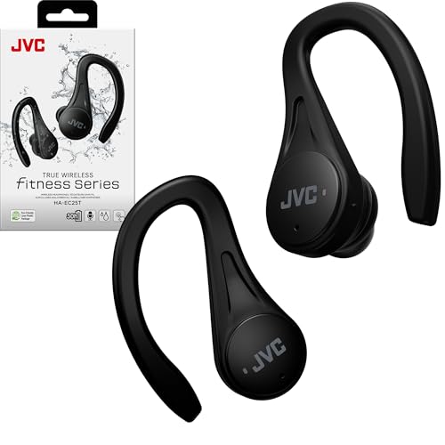 JVC Fitness Series HAEC25TB Sport True Wireless Earbuds, Black | Up to 30 Hours Battery Life, Neodymium Magnet Driver, IPX5 Water Resistance, Lightweight and Compact - color: Black