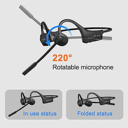 Bone Conduction Bluetooth Headphones with ENC Boom Mic Wireless Computer Headsets with Mic Noise Canceling Open Ear 8H Playtime Multi-Device Pairing for Sports Work Driving Study - color: Dark Grey