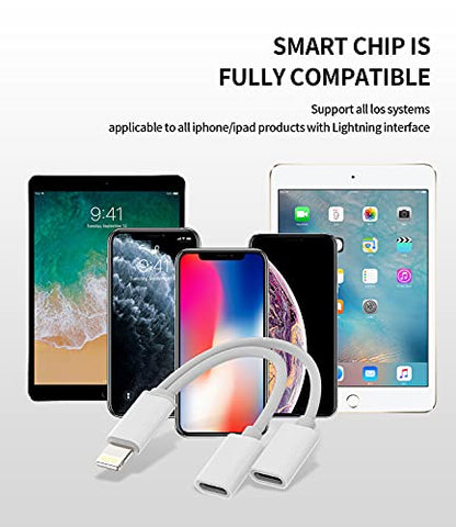 Headphone Adapter Compatible with Lightning Double to Audio Jack and Charger Earphone Charging Splitter Compatible with iPhone 11 12 xr x 7 8plus for ipad Connector Converter for MFI Certified