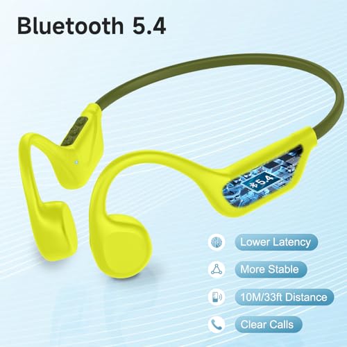 LOBKIN Bone Conduction Headphones Bluetooth 5.4, Open Ear Headset with Mic | 10H Playtime, IPX5 Sweat Resistant Sports Earbuds for Running Cycling Hiking, Yellow - color: Yellow