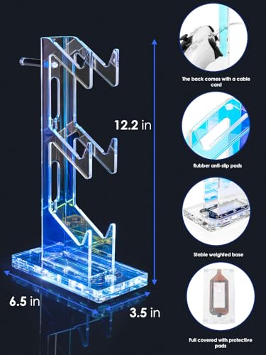 OAPRIRE Headset and Controller Stand with Lights, 3 Tier Acrylic Game Controller Holder, Controller and Headset Stand for Desktop,Universal Design Compatible with PS5/PS4/XBOX/SWITCH (Clear) - color: Clear, size: 3 Tier-Lights