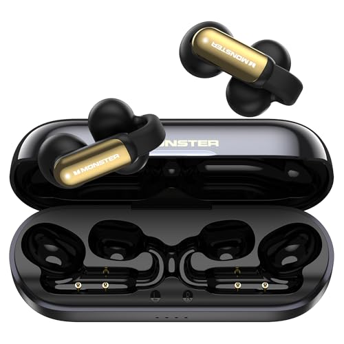 Monster Open AC601 Bluetooth Earbuds, Crystal Clear Call, USB-C Charging, Bluetooth 5.4 Open Earphones with ENC, IPX5 Waterproof Wireless Clip-on Earbuds, 32H Playtime Ear Buds (Black)