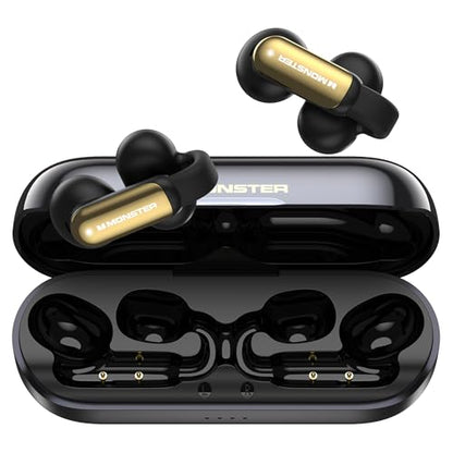 Monster Open AC601 Bluetooth Earbuds, Crystal Clear Call, USB-C Charging, Bluetooth 5.4 Open Earphones with ENC, IPX5 Waterproof Wireless Clip-on Earbuds, 32H Playtime Ear Buds (Black)