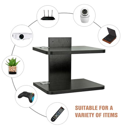 BiJun Projector Wall Mount, 2 Tier Black Floating TV Shelf